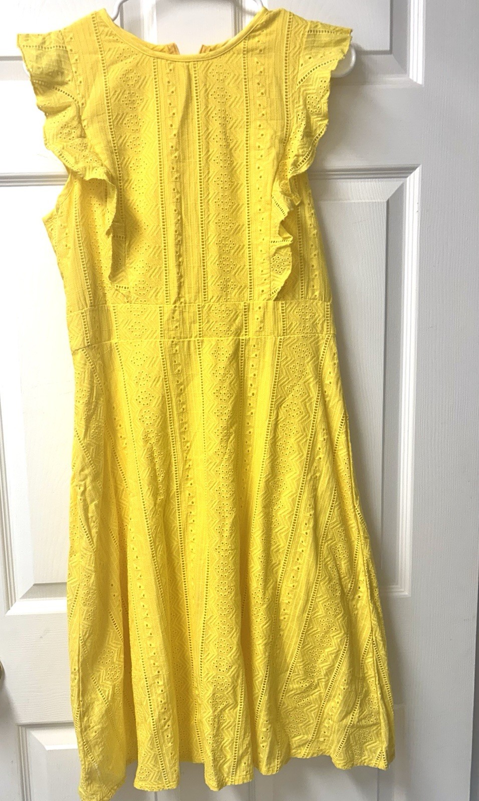 Ecowish Yellow Eyelet Sundress, Ruffle Cap Sleeve, Lined, Back Zipper, Small