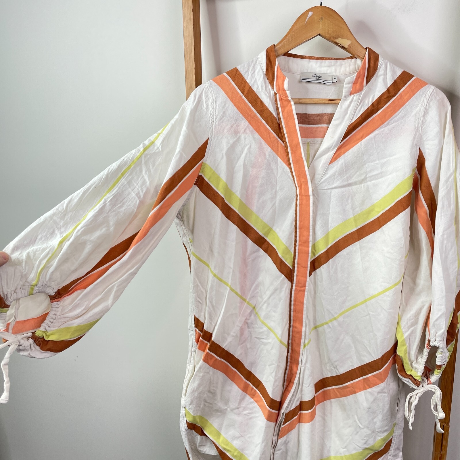 Devotion Twins Mini Dress Womens Small White Orange Striped Button Front V-Neck