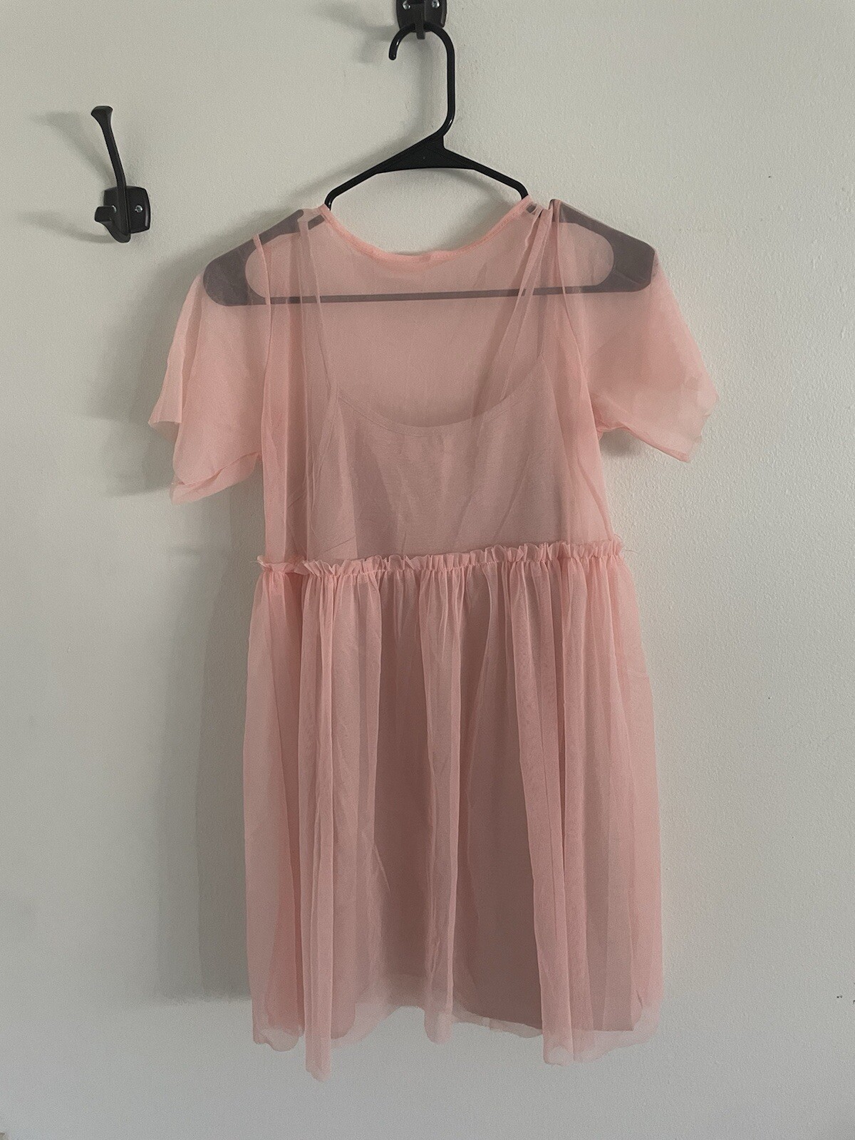 Muse Valley Mini Dress Babydoll Pink Peach Round Neck Tiered Medium 2 Piece