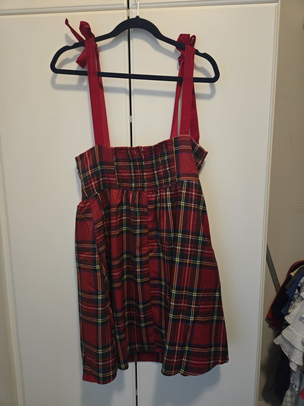 francesca’s Women’s Red Plaid Strappy Sleeveless Mini Dress Square Neck S