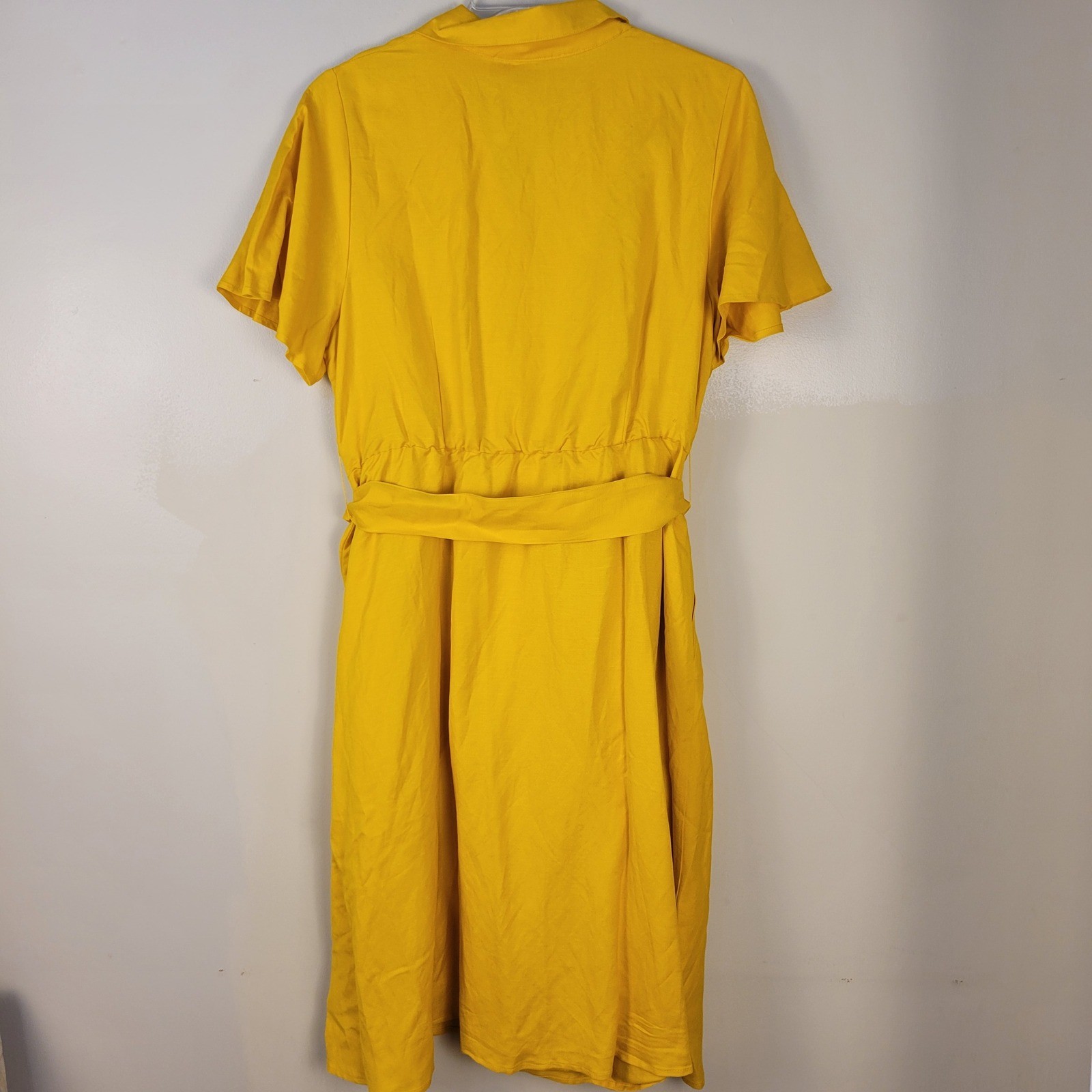 Jessica London Yellow Linen Blend Button Front Midi Shirt Dress Plus Size 20W