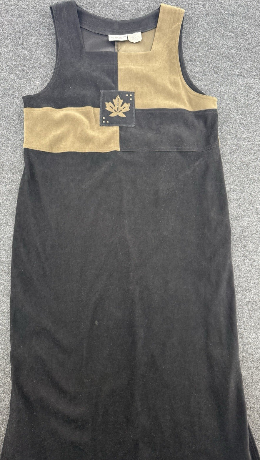 Jaclyn Smith Black olive green Leaf Patch Maxi Dress Sleeveless Size 14