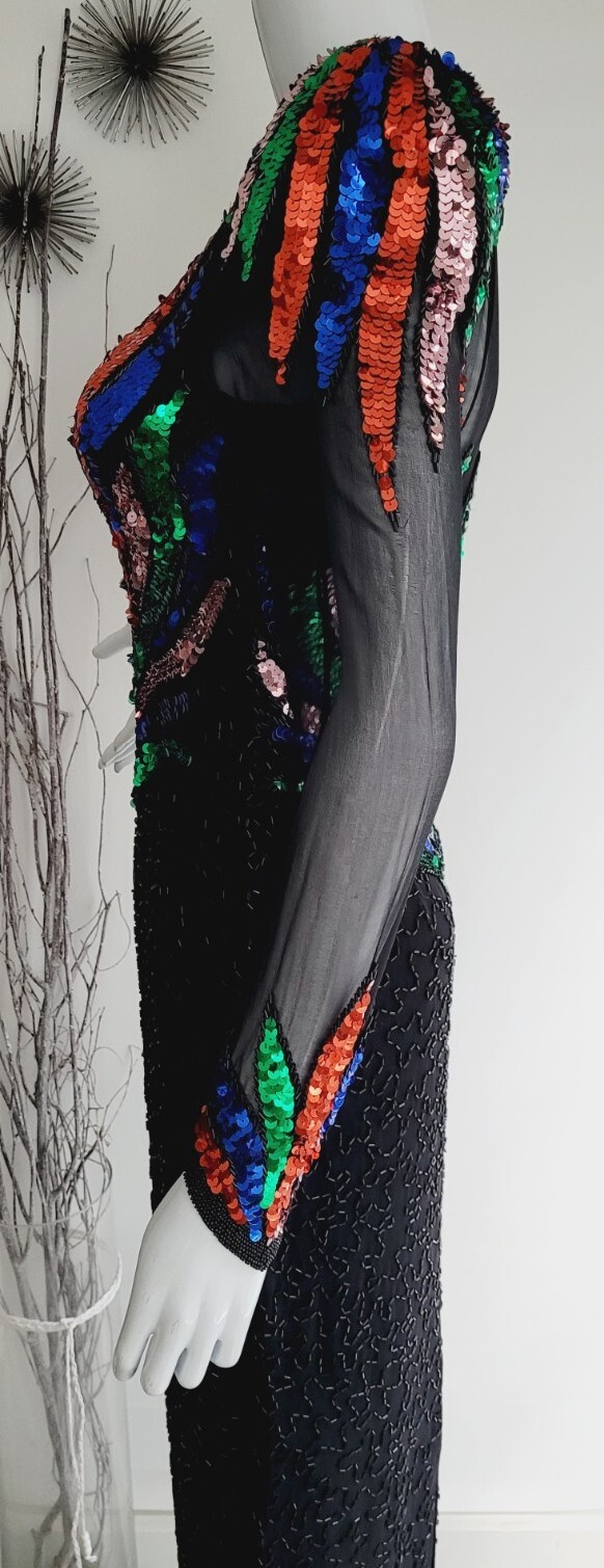 Sho Max Originals Sequin Rainbow Long Evening Party Cocktail Dress Women Size XS