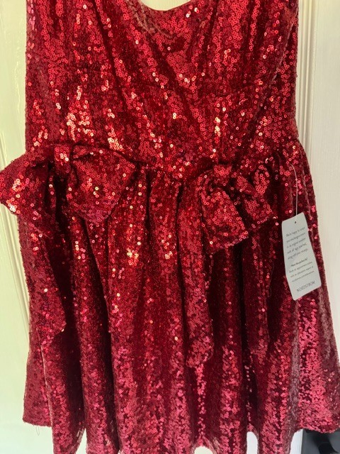 LUSH Bow Appliqué Red Sequin Mini Dress with Scoop Neck Size S NWT