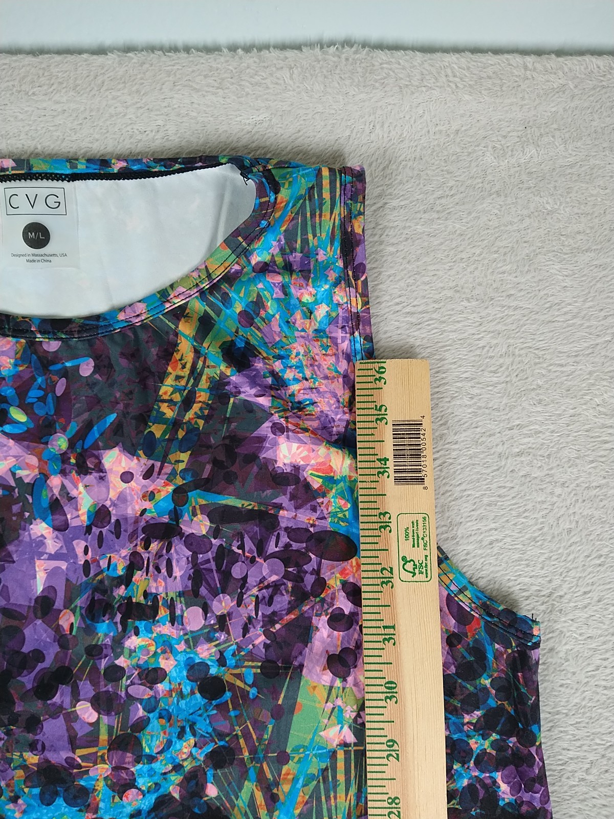 CVG Constantly Varied Gear Dress Size M/L Purple Pop Art Psychedelic Ruched Hem