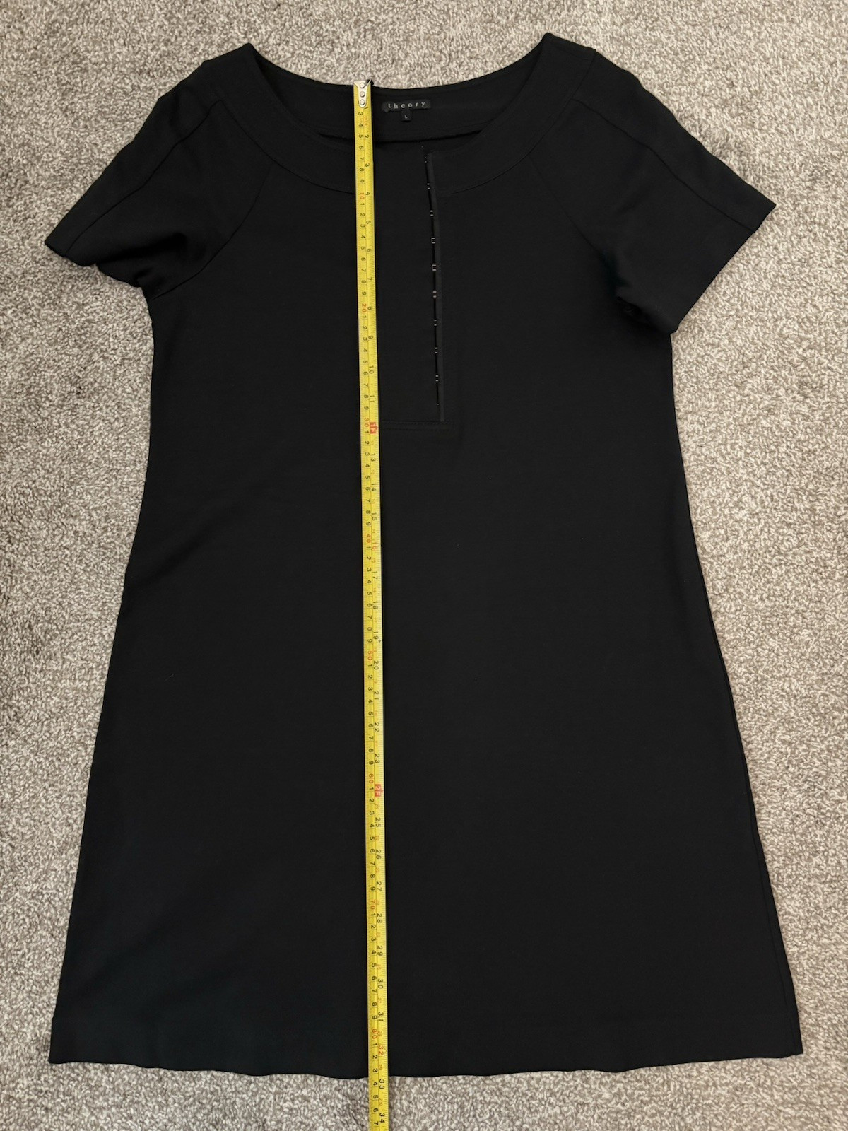 Theory Womens Shift Dress L Black Short Sleeve Short Hook & Eye Round Neck