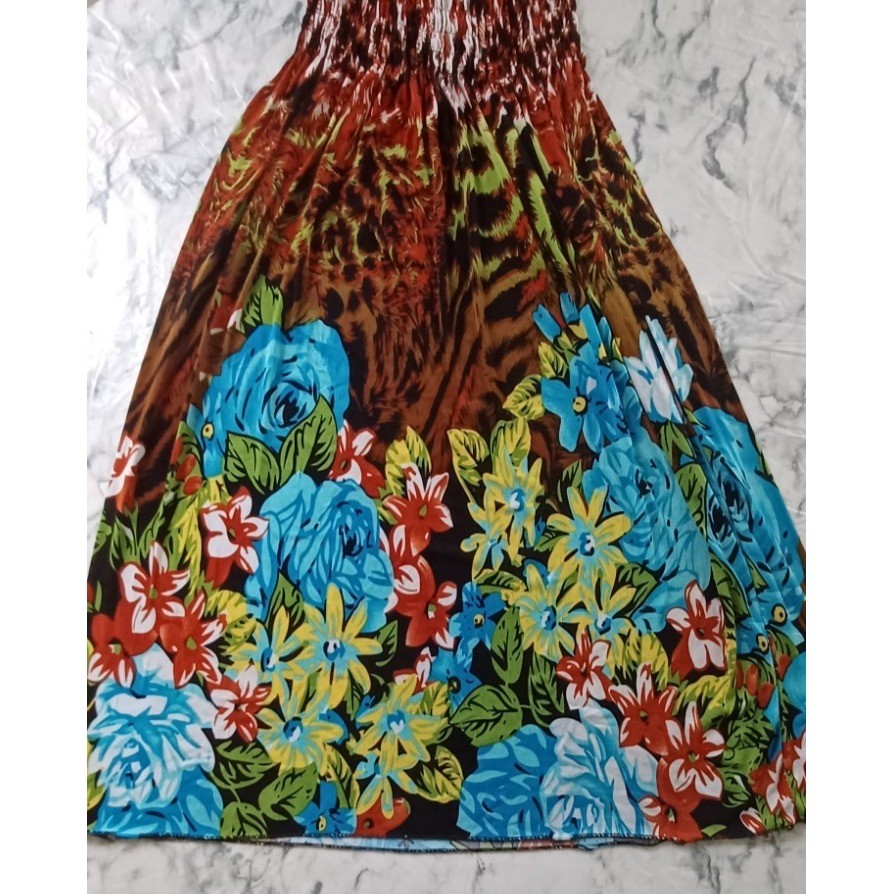 Sundress Medium Smocked Bust Floral Tropical Hippie Retro Classic Beach READ