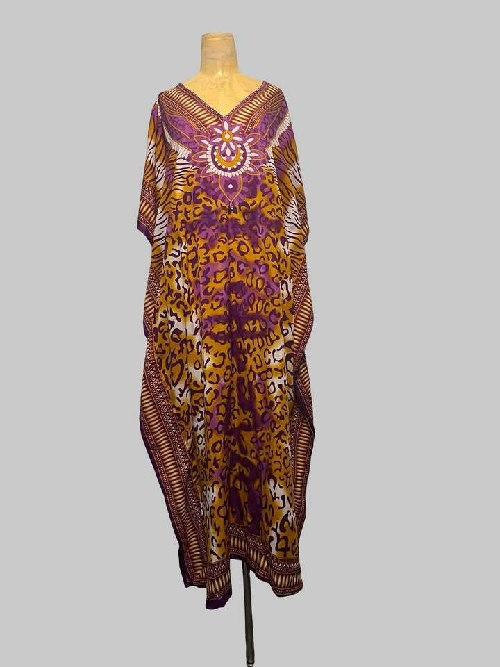 Purple and Gold Animal Print Kaftan Dress