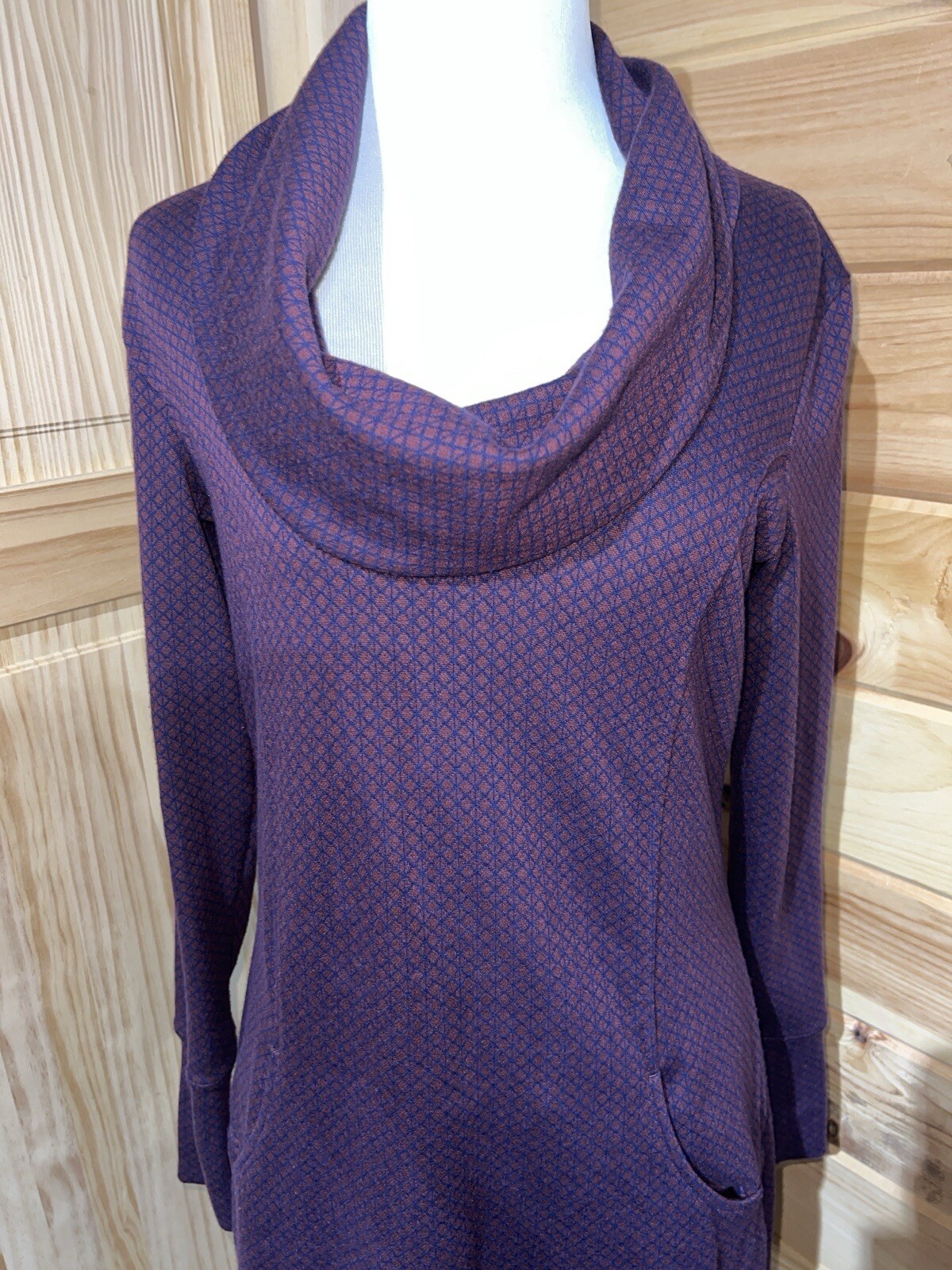 MERRELL Indira Maroon Dress Cowl Neck Double Knit Ponte Long Sleeve Print Small