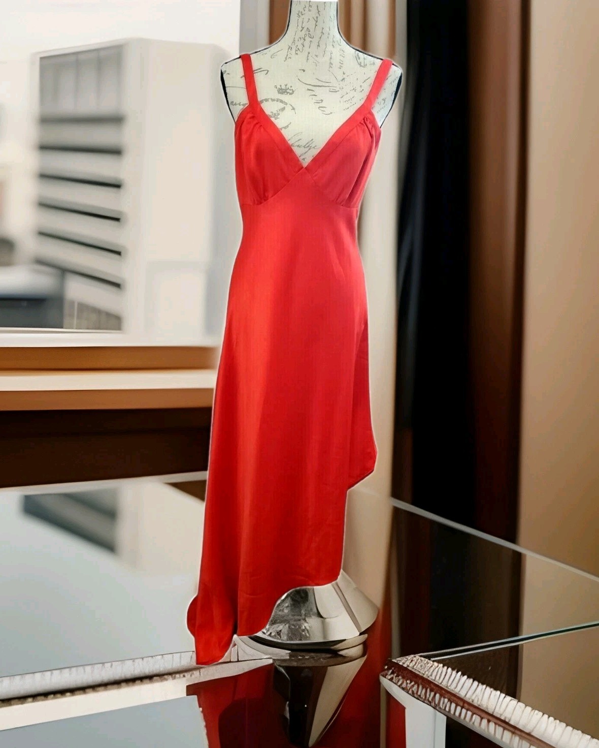 Privacy Please Geetu Red Maxi Slip Dress Women M Party Asymmetric Gown NWT