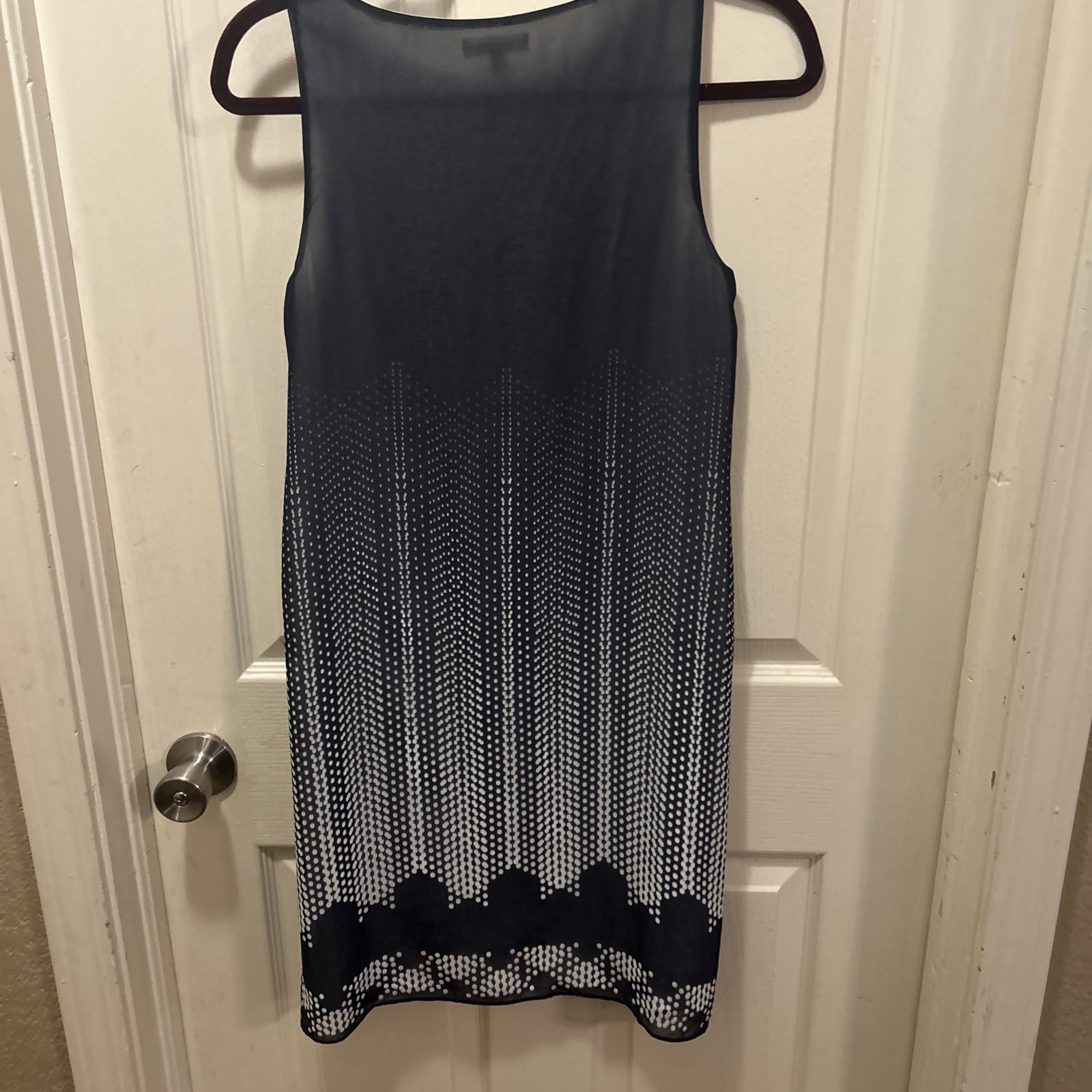 Max Studio London Dress XSmall Navy Blue W/beige Patterned Dress Midi Loose Fit