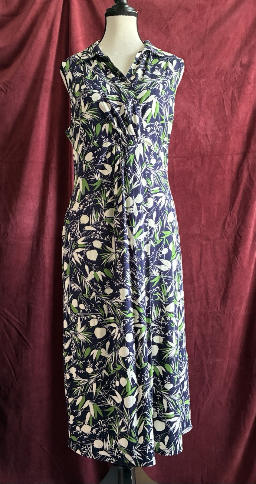 Hobbs London Nadia Sleeveless Jersey Midi Dress Collared Faux Wrap Stretchy 8