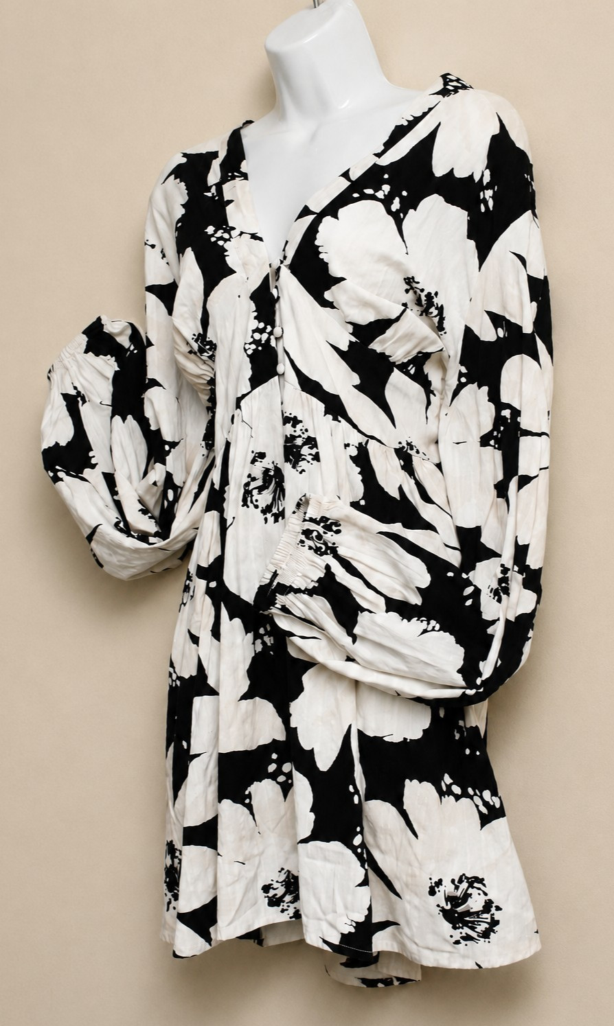 Nobodys Child Black Cream Floral Smock Dress 20 NWT Balloon Sleeve Whimsigoth
