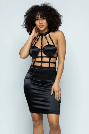 Caged Buckle Mini Dress – Black by Hera collection Size M