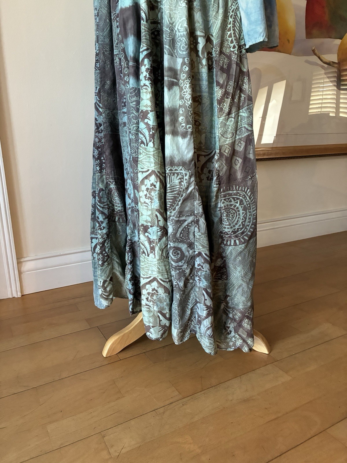 URU St. Rrik 100% Silk Rayon Dyed Artsy Boho Lagenlook Maxi Art Wear Dress M/L