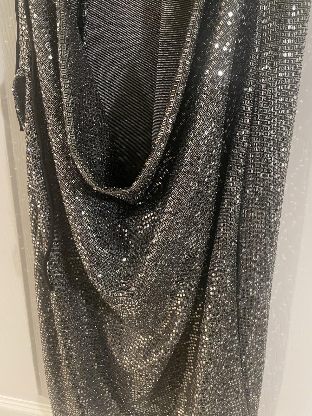 Silver Sequin Metallic Halter Mini Dress Y2K Party Low Cut Small S