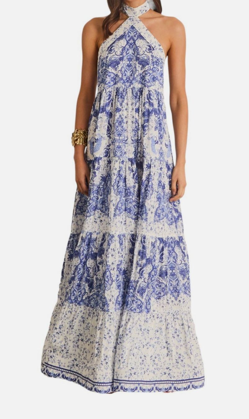 Aqua Blu Australia Women’s Blue Evelyn Backless Halter Maxi Dress Size L