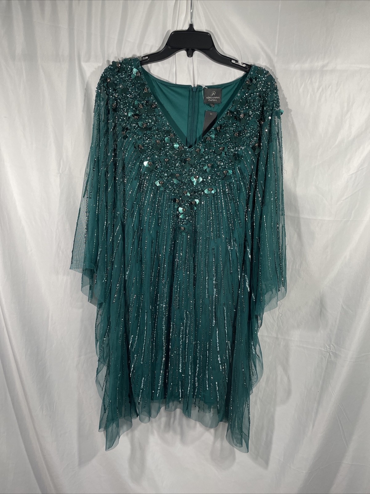 NEW Adrianna Papell Beaded Sequin Mesh Kaftan Dress Dark Jade [SZ Small ] #G809