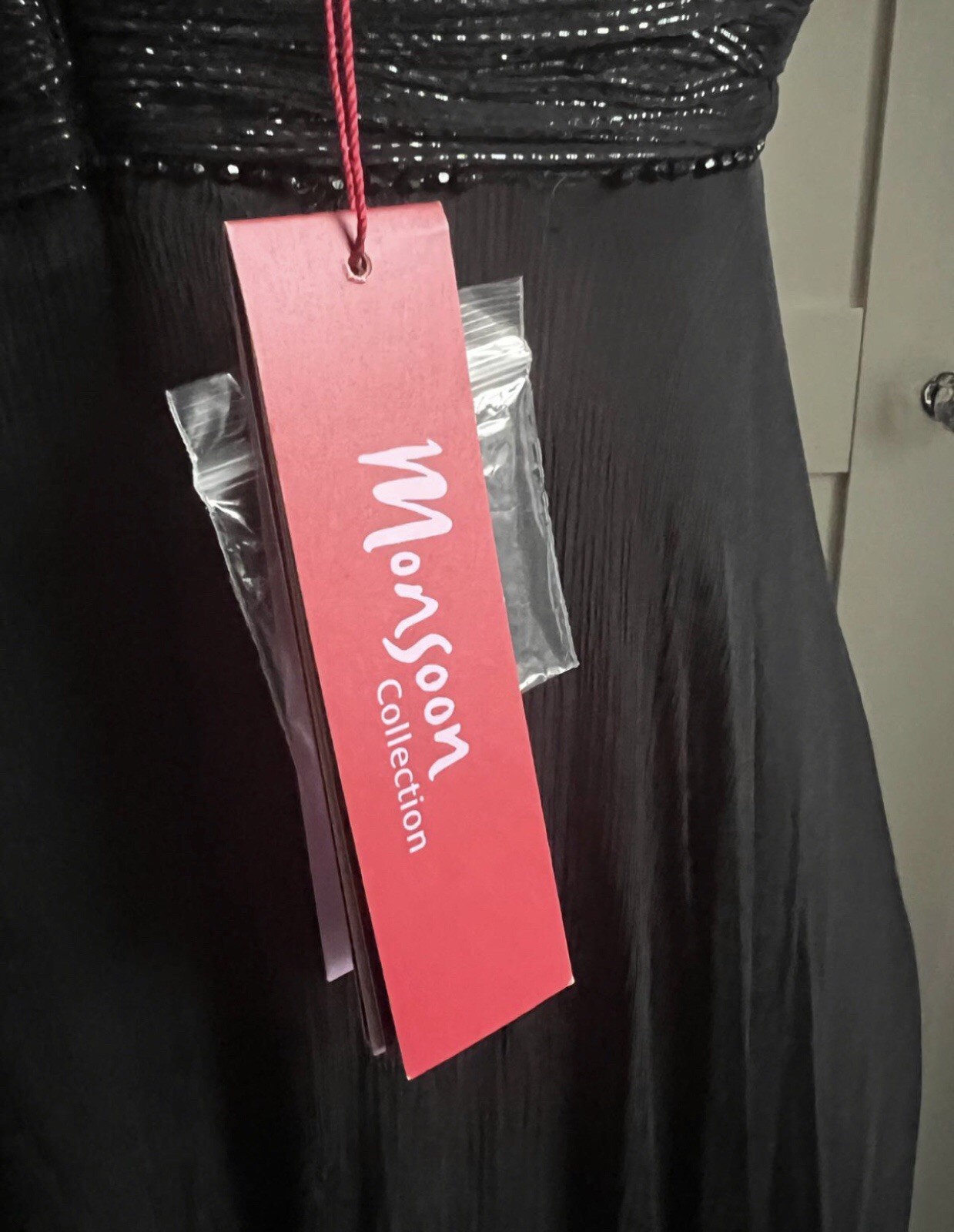 MONSOON Silk Black & Silver Evening Dress UK 12 Timeless Elegant Modern Classic