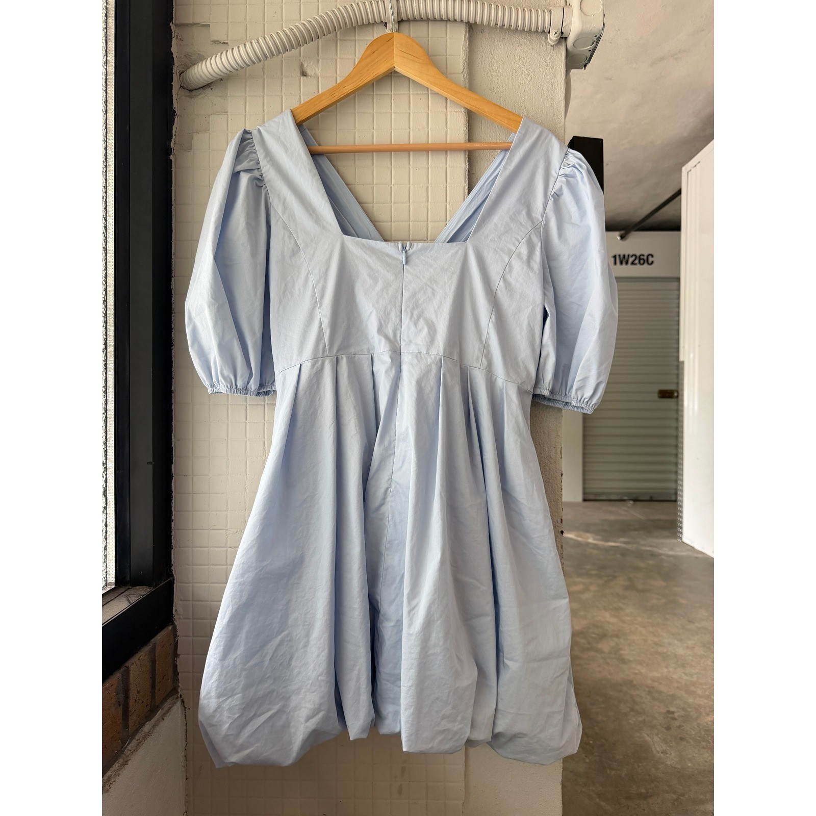 PINCH Light Blue Pastel Twist Front Puff Sleeve Bubble Hem Babydoll Mini Dress L