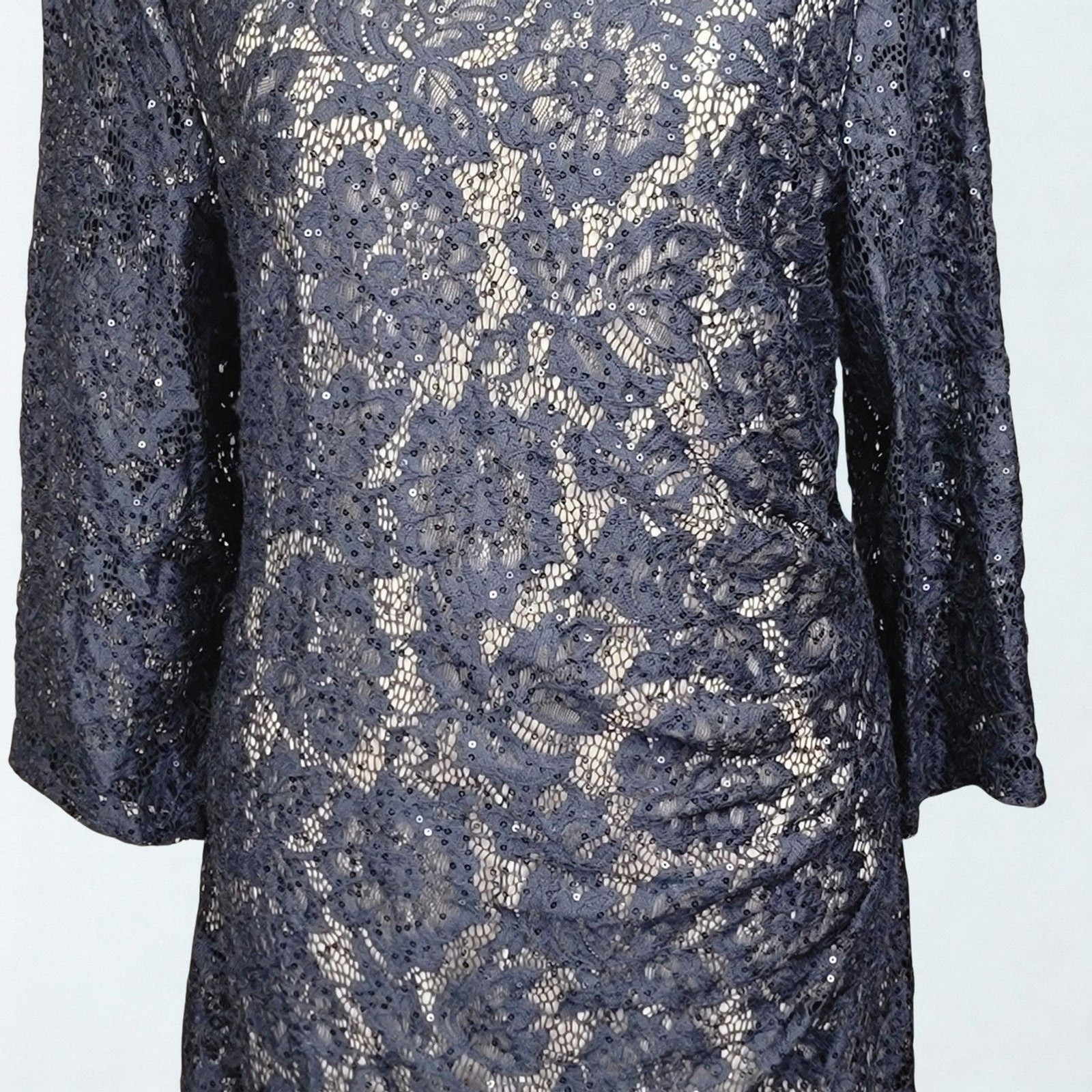 Scarlett Black Lace Sequin 3/4 Sleeve Cocktail Formal Dress Size 16 Knee Length