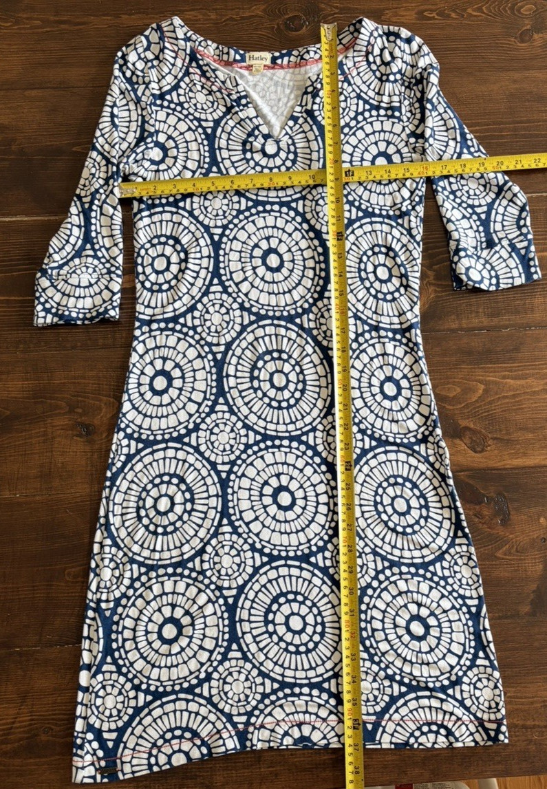 Hatley Medallion Print Shift Dress Sz XS, Blue, Cotton, 3/4 Sleeves, Split Neck