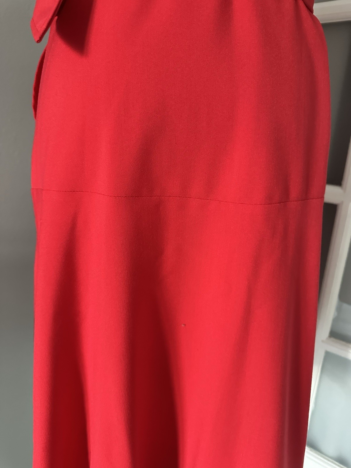 Sharagano Red Solid Shirt Dress Button Front Belted Pockets Short Sleeve 8