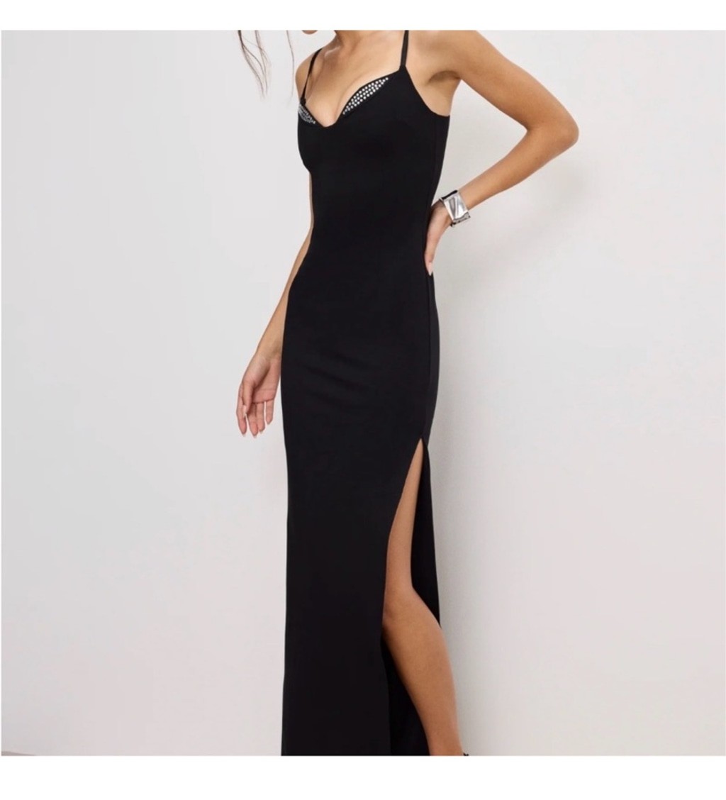 Women’s GOOD AMERICAN Black Maxi Dress with Silver Embellishments M
