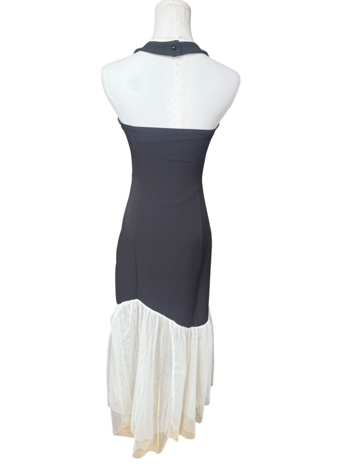 Commense Mixed Media Halter Midi Dress XS NWT Asymmetrical Sheer Dark Coquette