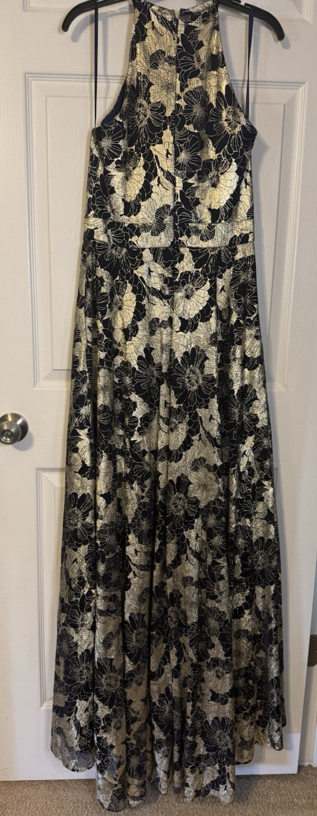 Betsy & Adam Evening Formal Dress 10 Blue Gold Long Wedding Party NEW $268