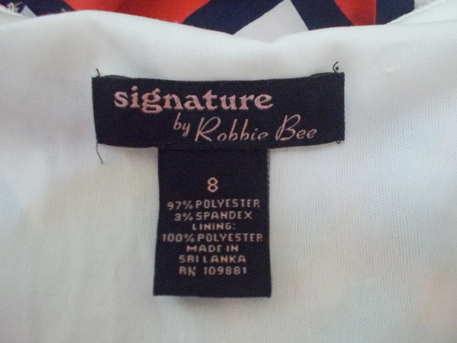 SIGNATURE by ROBBIE BEE Orange Blue White Chevron Print Cap Sleeve Dress Sz 8