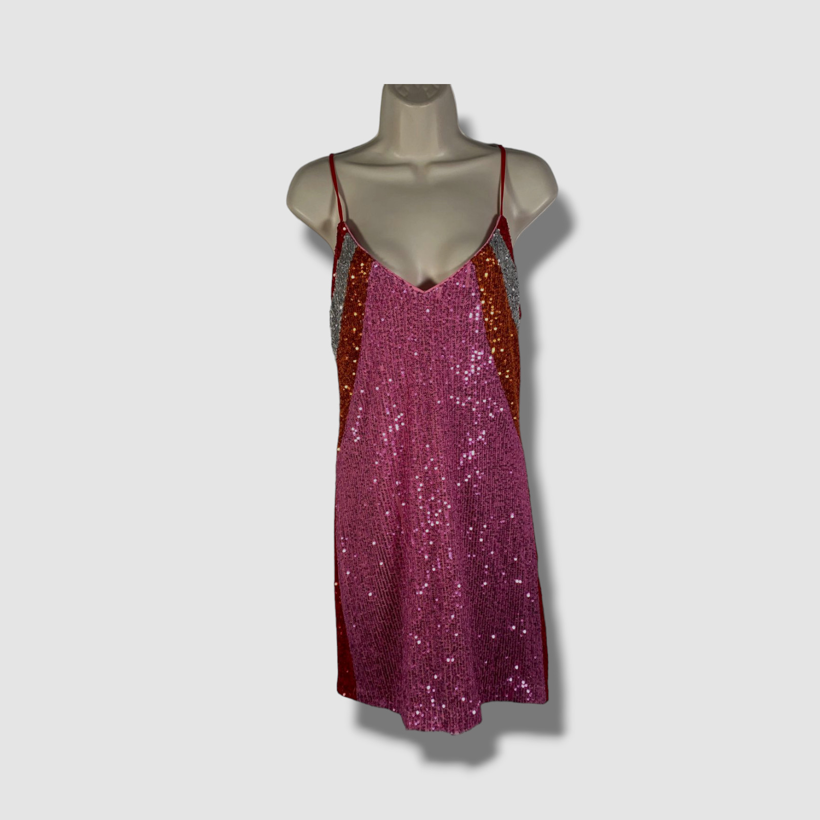 $330 ONE33 SOCIAL Women’s Pink Colorblock Sequin Mini Slip Dress Size 10