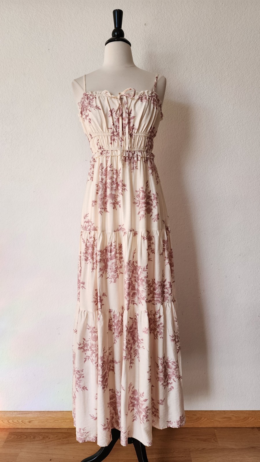 New Anthro Maxi Dress Size Small Cream Pink Toile Floral Coquette Wedding