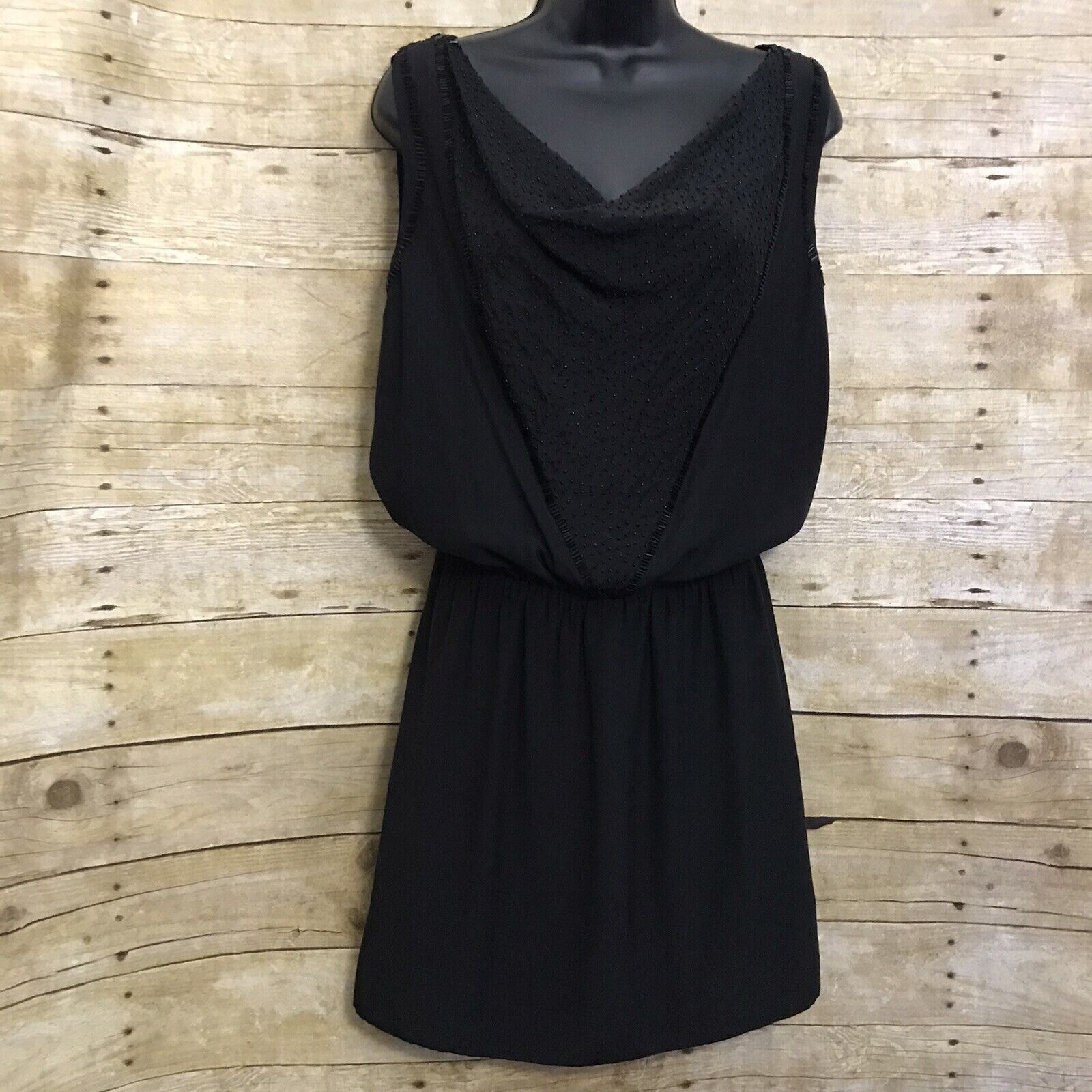 Banana Republic Monogram Collection Size 2 Black Dress Beaded Draped Neck NWT