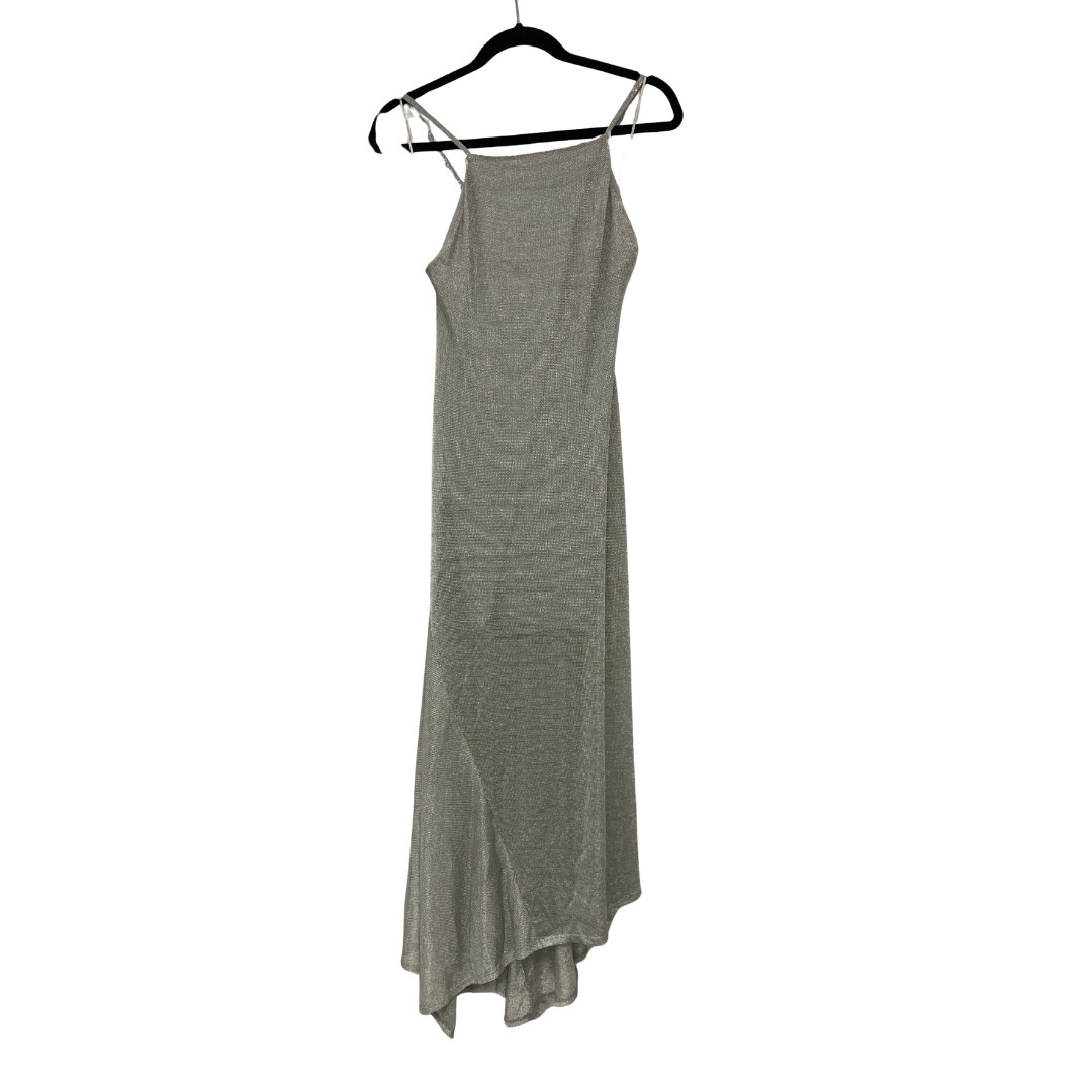 Zara Womens Metallic Thread Midi Dress Medium Silver Straight Neck 1131/821 NWT