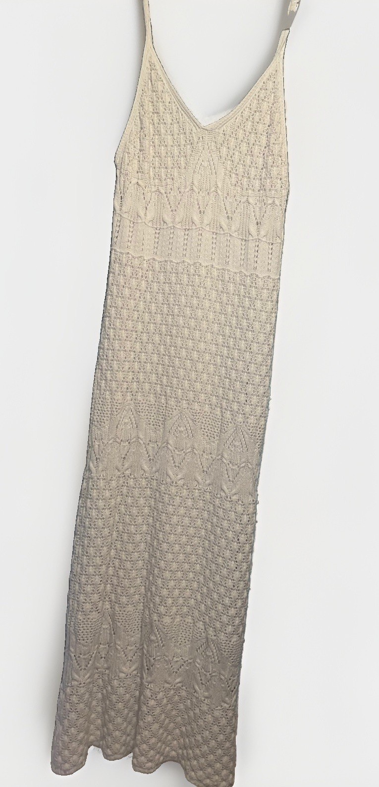 Freshman 1996 Cream Crochet Maxi Dress Fully Lined Size XL Boho Coastal Beach