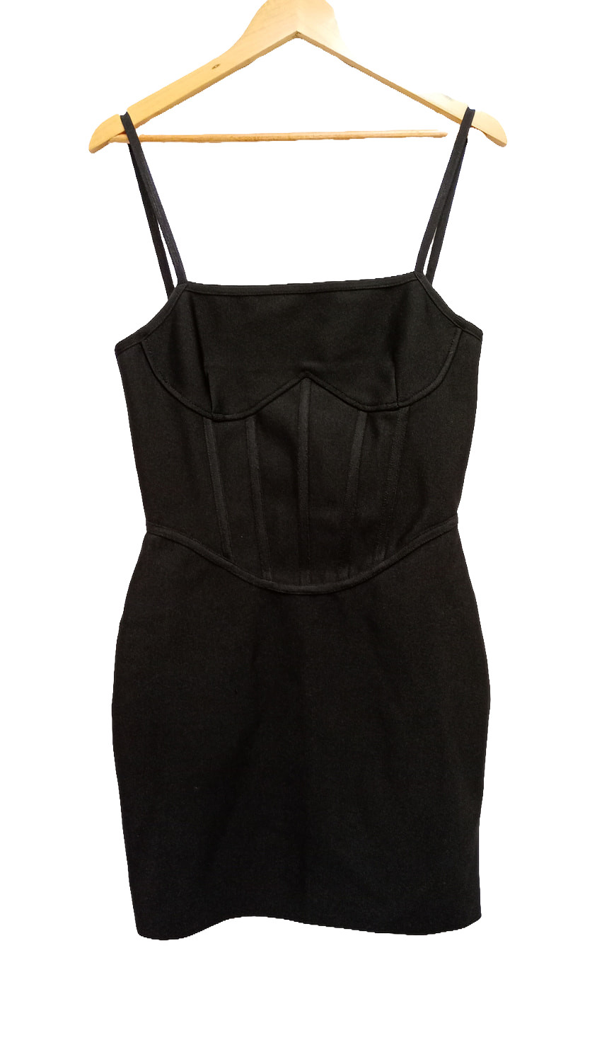PrettyLittleThing Black Corset Bodycon Mini Dress – Size UK 12