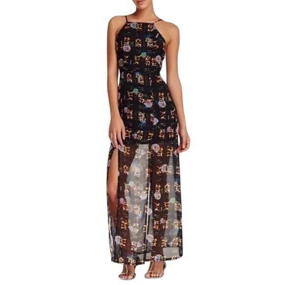 MINKPINK Jungle Fever Maxi Dress Multi Leopard Floral Print XS IS15S1473 NEW