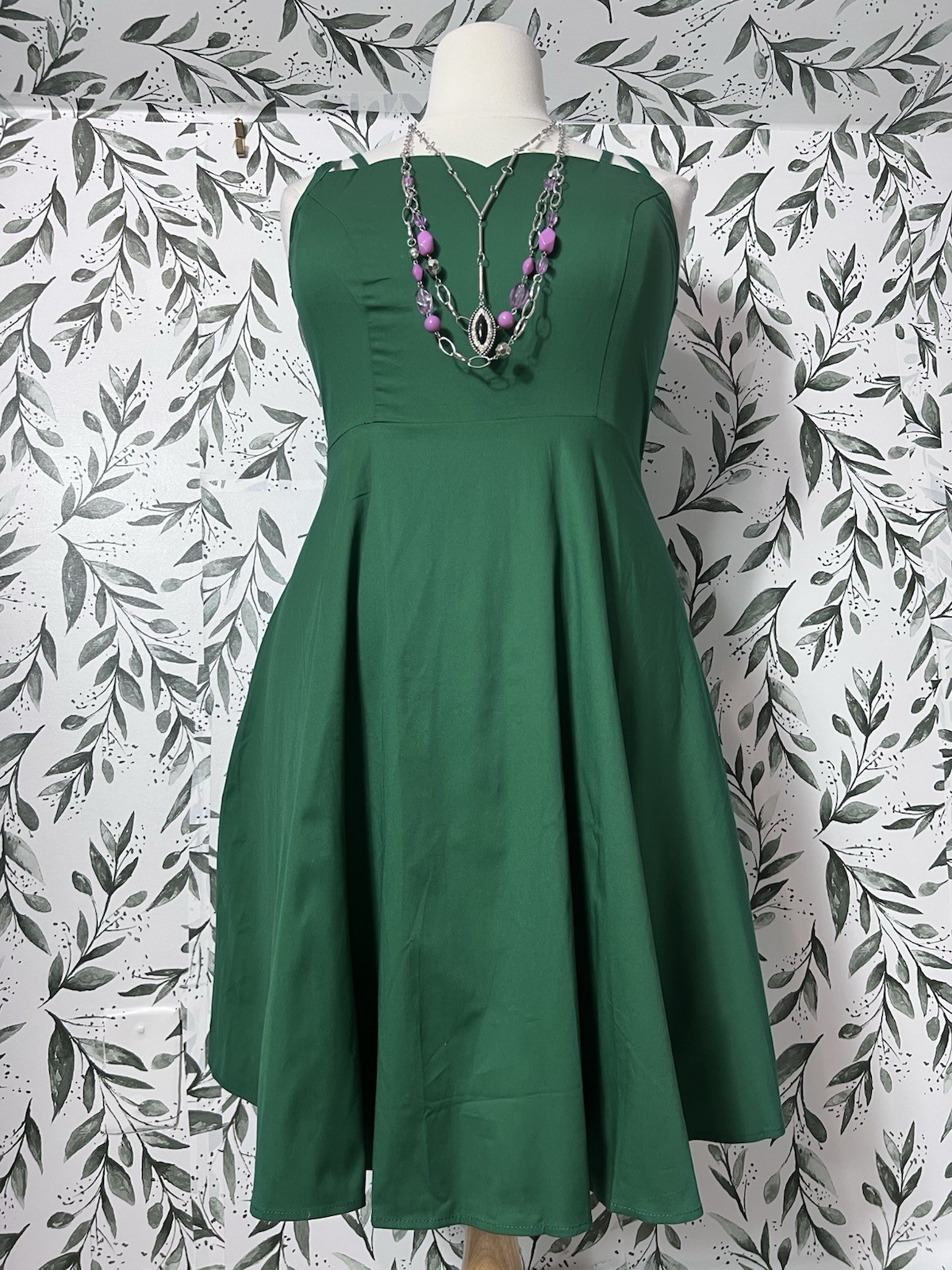 Green Retro Vintage Cotton Dress Sz XL New Elegant Classic Fit & Flare Bohemian