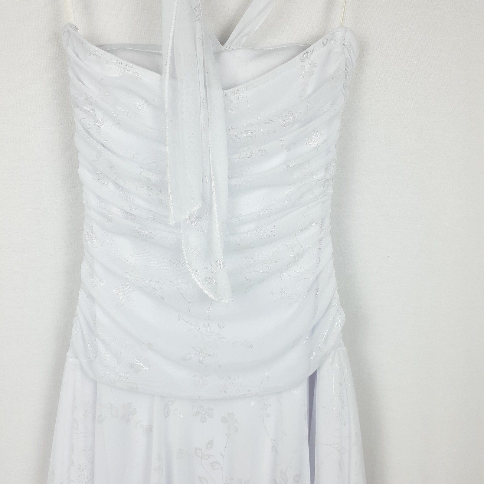 Finesse Womens Halter Dress Size M White Stretch Ruched Sides Handkerchief Hem