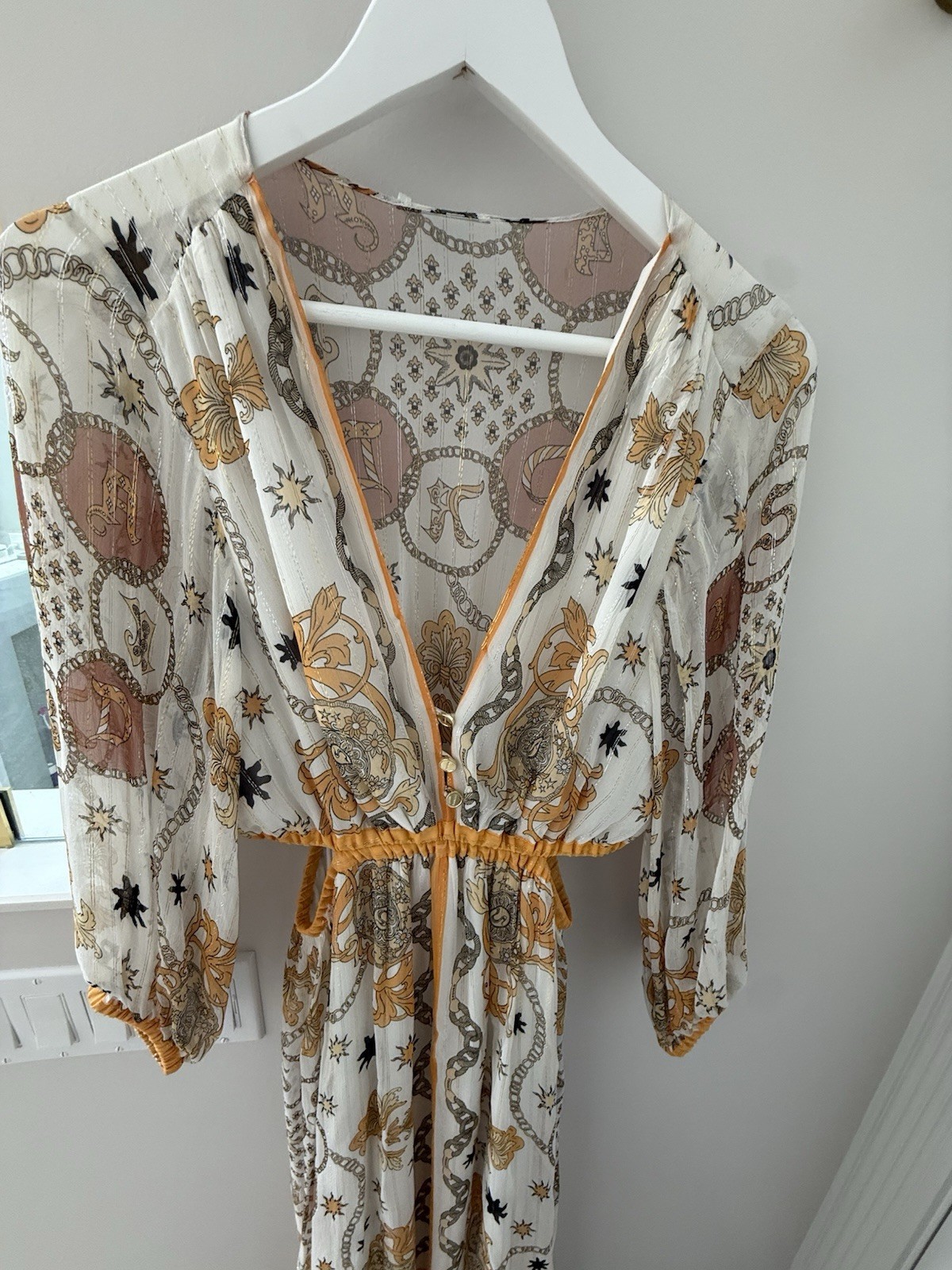 Sandro Valldemossa Metallic Scarf Print Maxi Dress 38