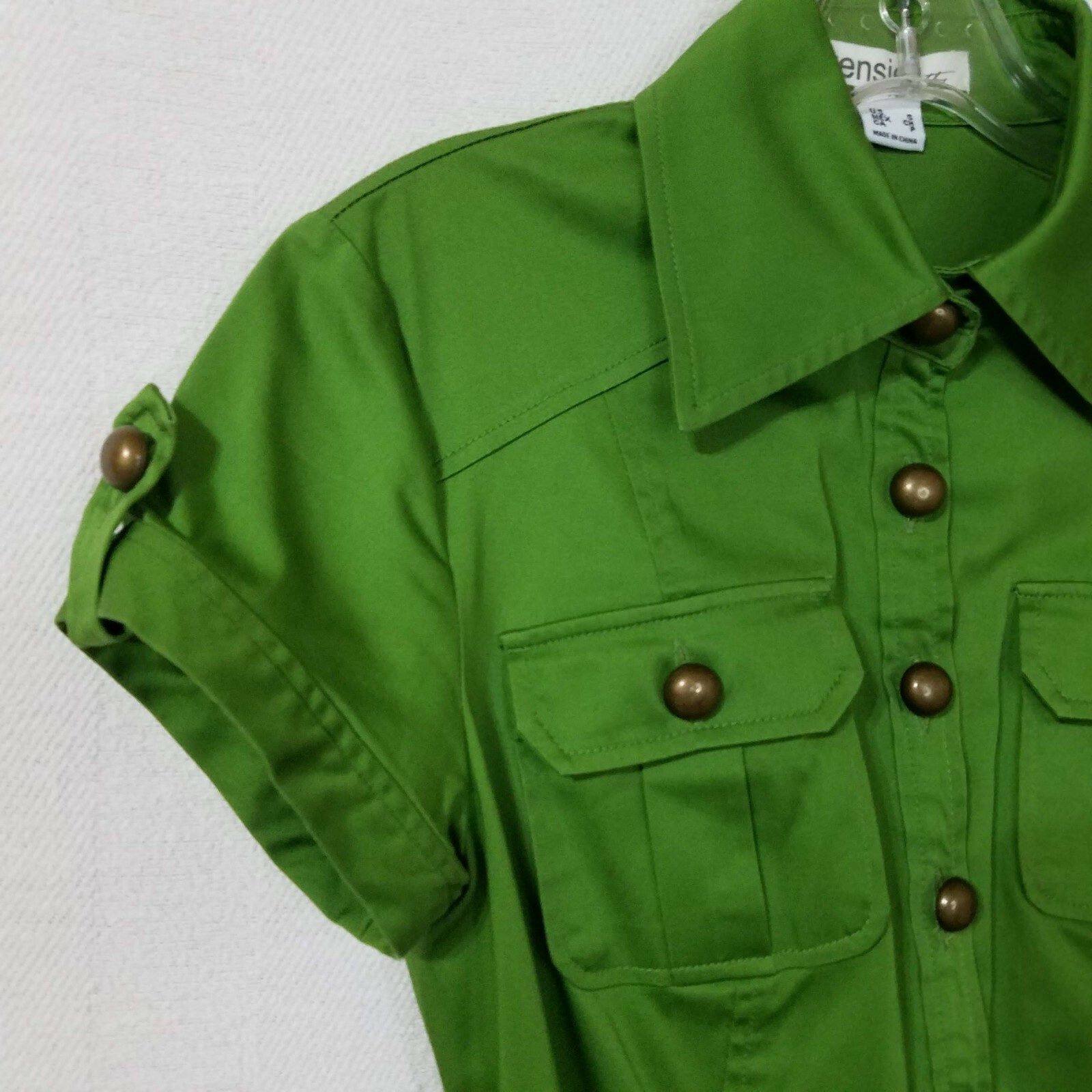 Kensie Pretty Dress Ruffle Button Down S/S Belted Pockets Green Size S K214P