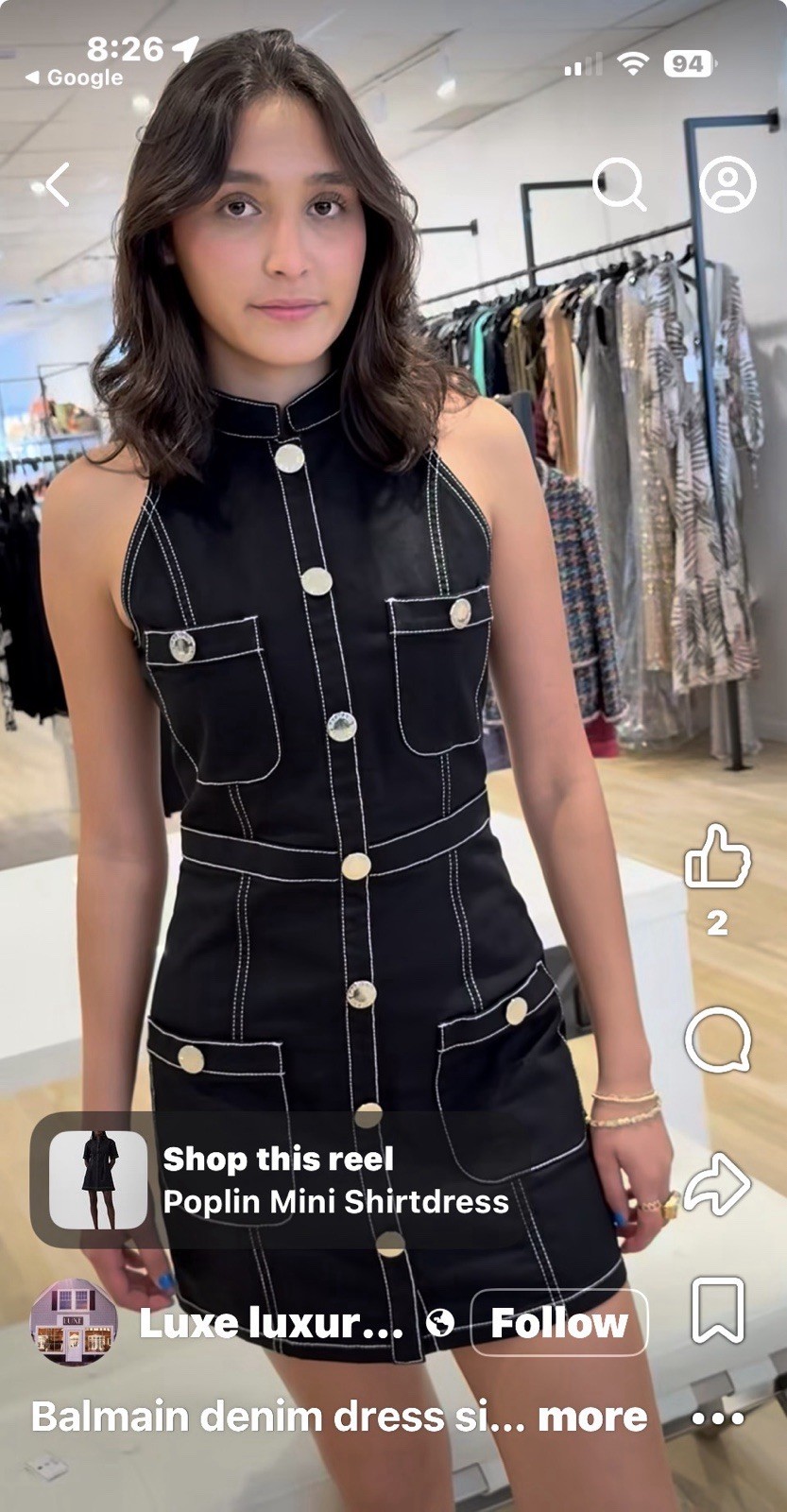 BALMAIN Black Stretch Denim Silver Logo Button Mini Dress 34 2 XS $1795 Current
