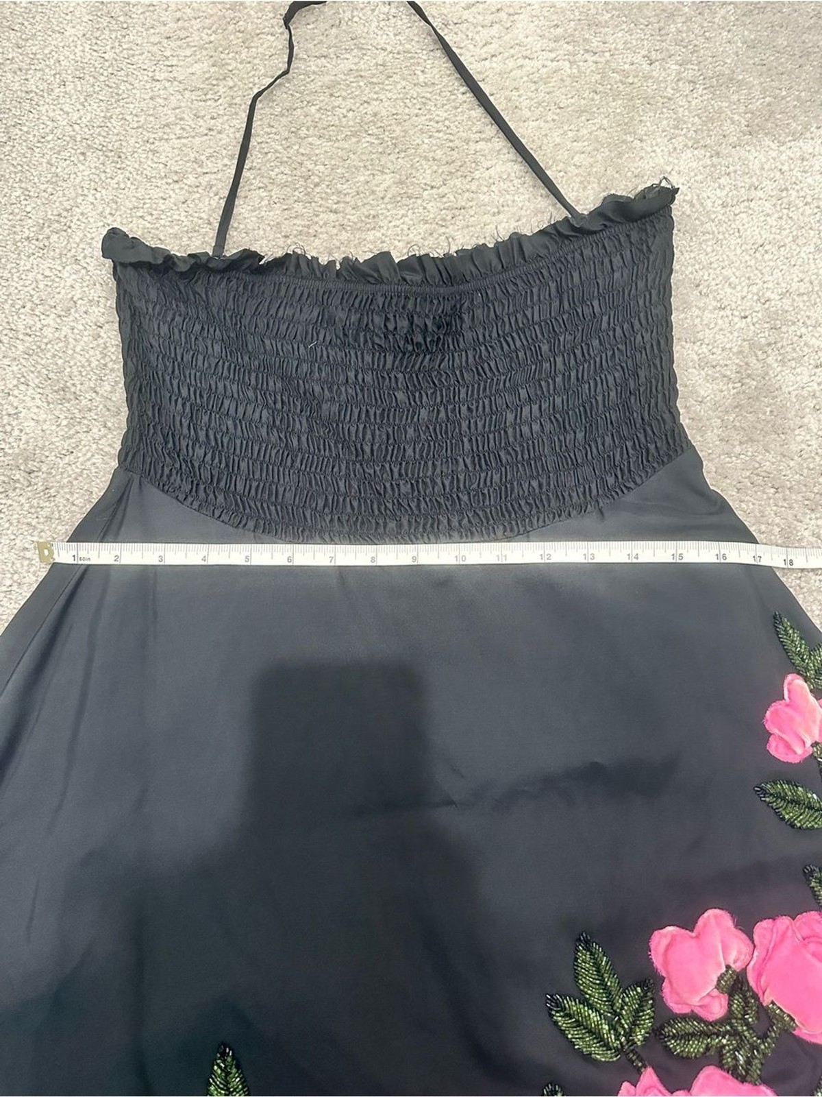Betsey Johnson Vintage Smocked Halter Dress With Flower Detail Size Medium