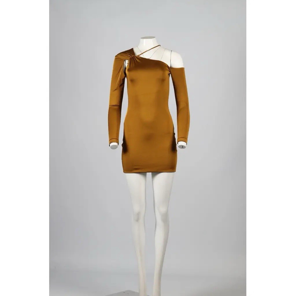 Cushnie et Ochs Sasha One Shoulder Mini Dress in Amber Gold $995