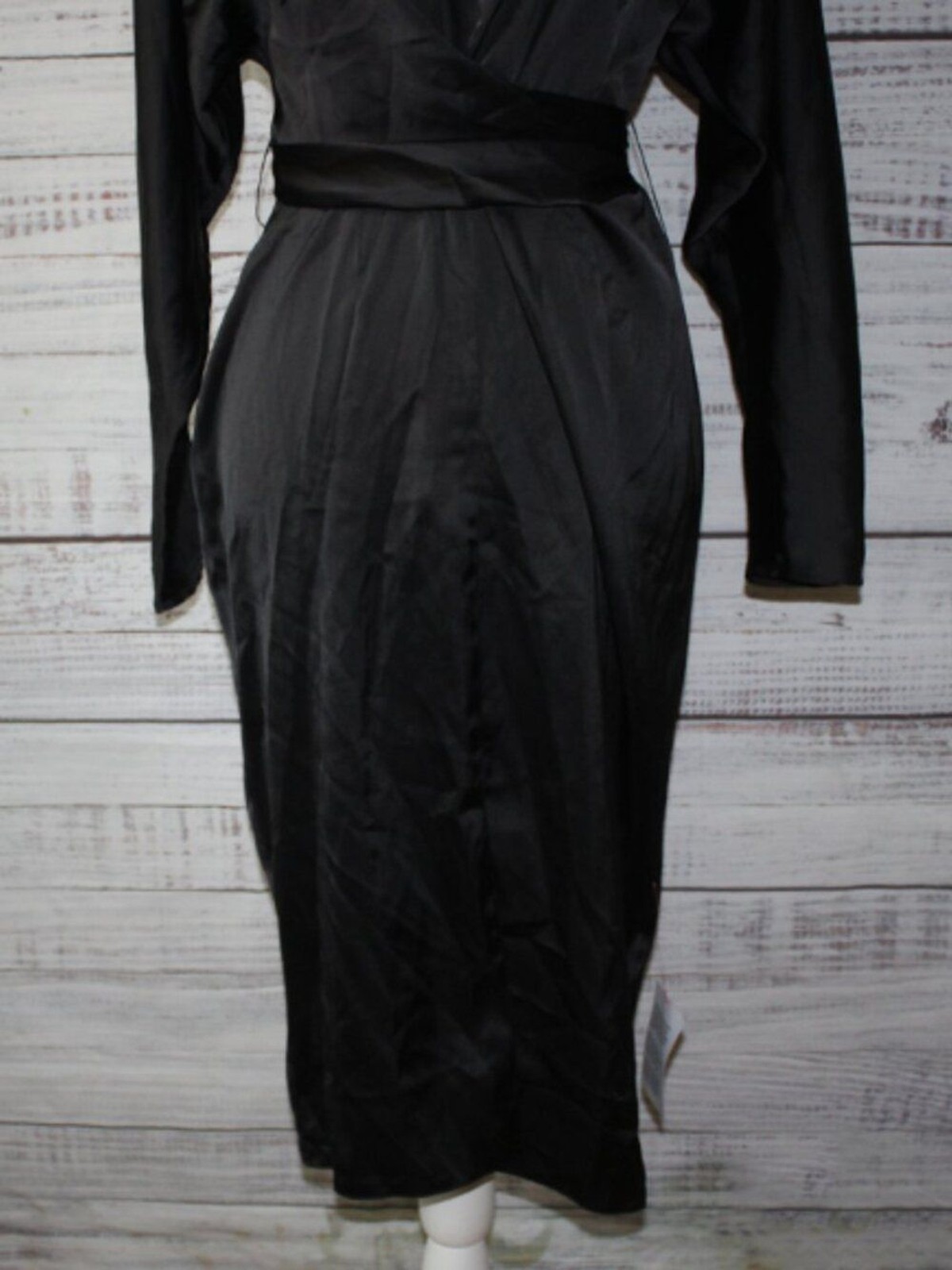 NWT ASOS DESIGN satin midi black dress with batwing sleeve and wrap waist Size 6
