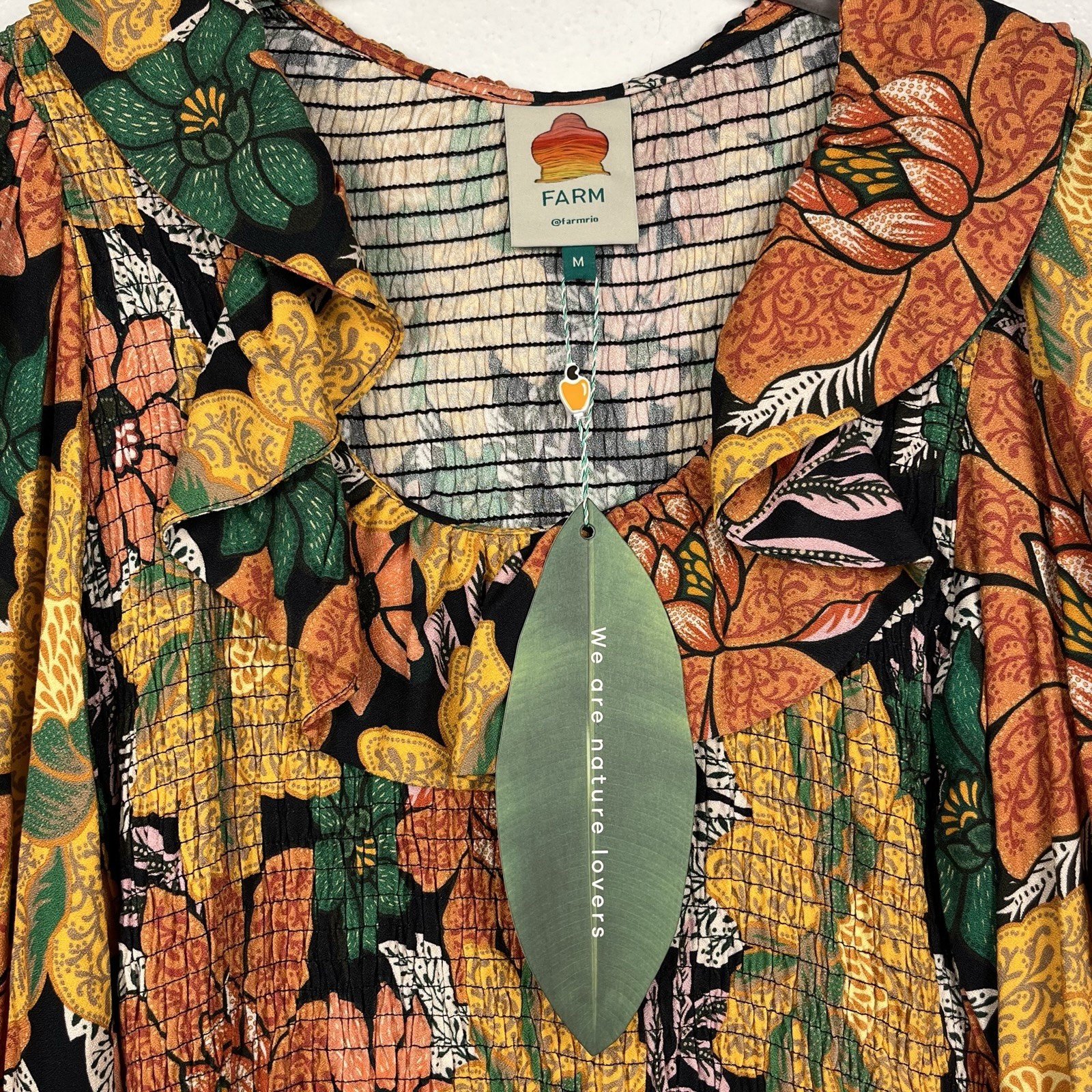 NWT Farm Rio Medium Multicolor Tropical Floral Smocked Long Sleeve Mini Dress