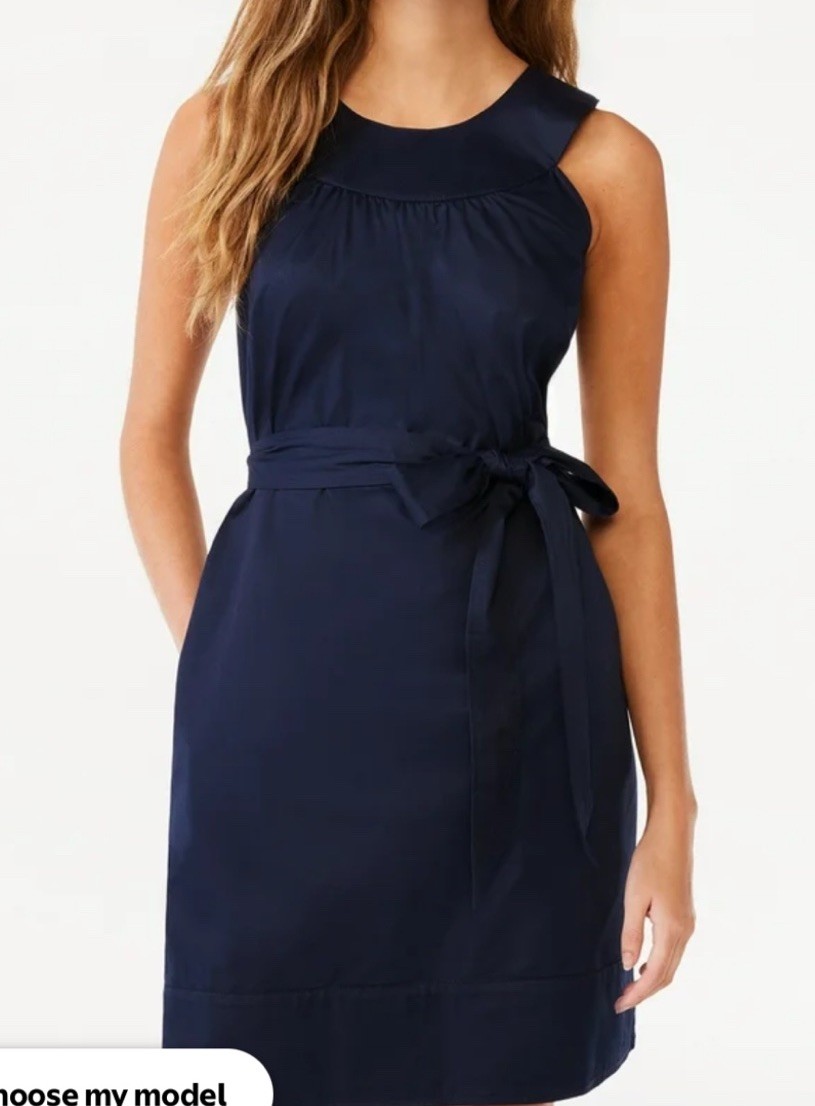 Free Assembly Large Belted Sleeveless Shift Dress Dark Blue Navy No Belt