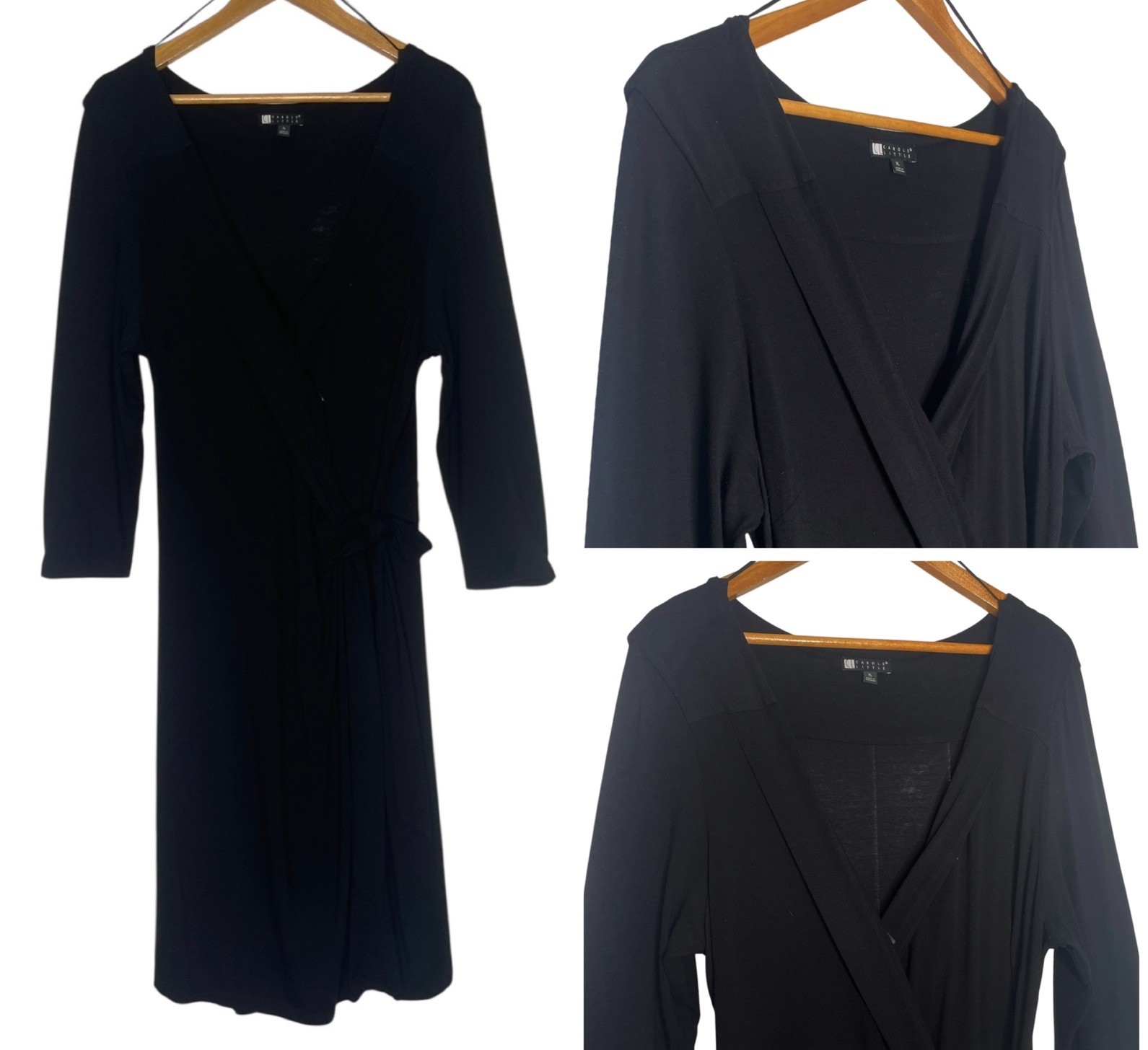 Carole Little Black Wrap Dress LBD Minimalist Career Classic Comfy Size XL VTG