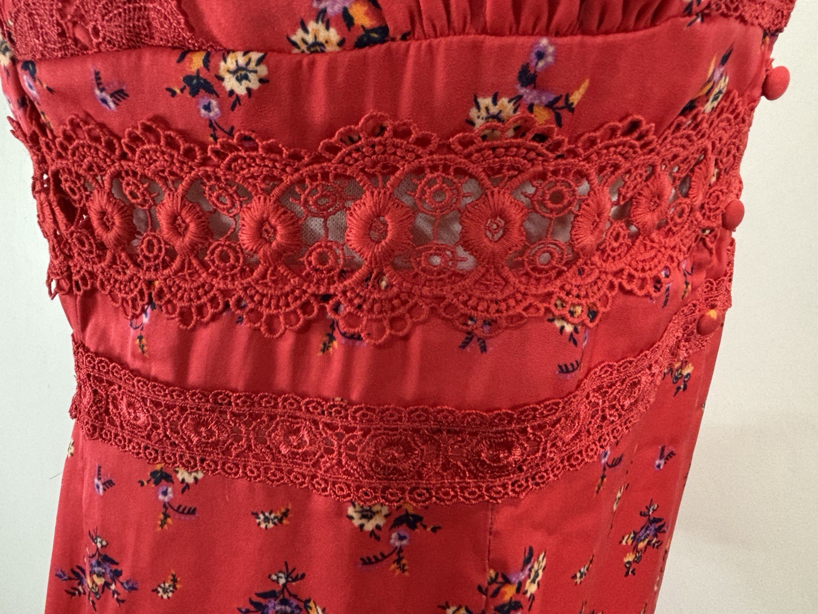Free People Out and About slip Maxi Dress Womens XL Red Floral slit Boho Flowy